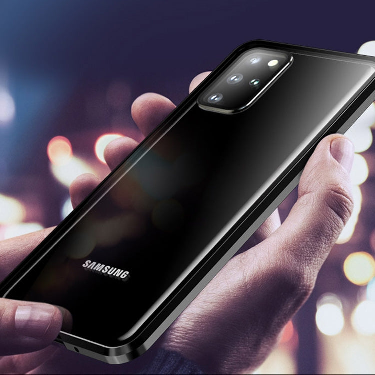 For Galaxy S20 Ultra Shockproof Single-sided Tempered Glass Magnetic Attraction Case with Black Camera Lens Protector Cover
