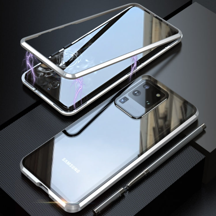 For Galaxy S20 Ultra Shockproof Single-sided Tempered Glass Magnetic Attraction Case with Black Camera Lens Protector Cover