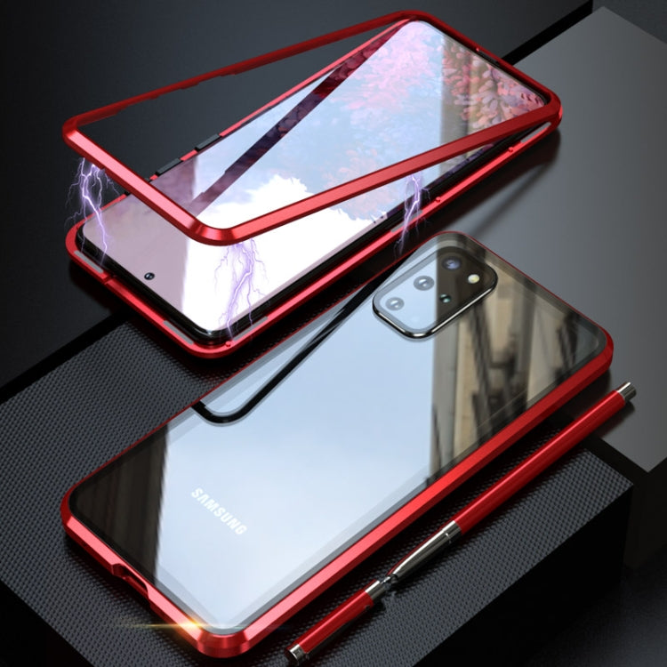 For Galaxy S20+ Shockproof Single-sided Tempered Glass Magnetic Attraction Case with Black Camera Lens Protector Cover