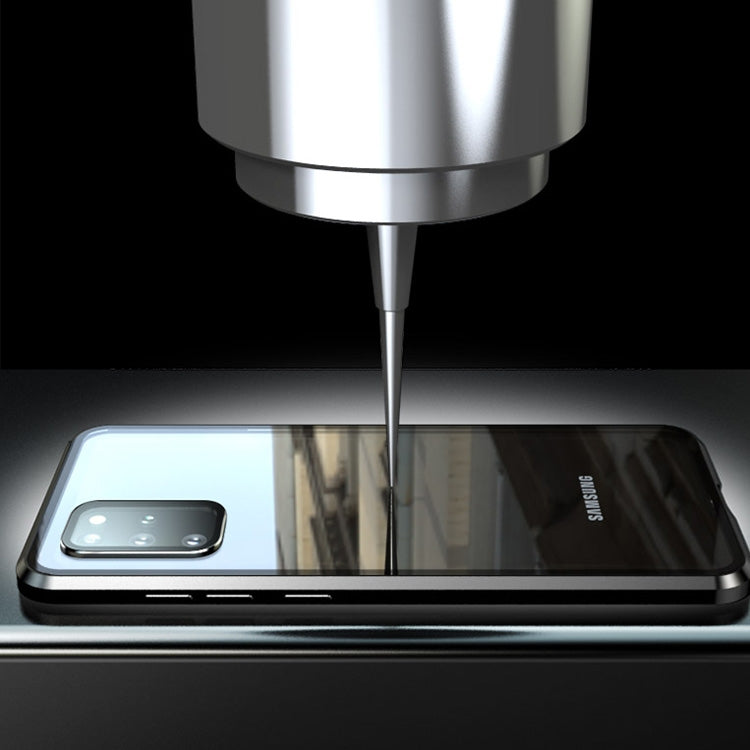 For Galaxy S20+ Shockproof Single-sided Tempered Glass Magnetic Attraction Case with Black Camera Lens Protector Cover