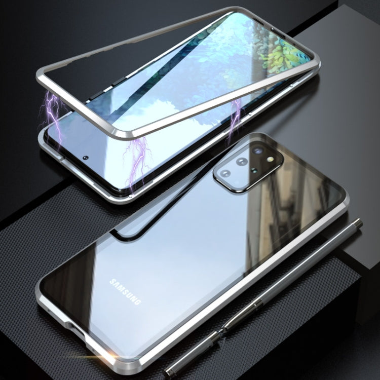For Galaxy S20+ Shockproof Single-sided Tempered Glass Magnetic Attraction Case with Black Camera Lens Protector Cover