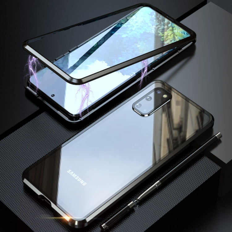 For Galaxy S20 Shockproof Single-sided Tempered Glass Magnetic Attraction Case with Black Camera Lens Protector Cover