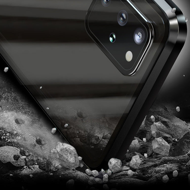 For Galaxy S20 Shockproof Single-sided Tempered Glass Magnetic Attraction Case with Black Camera Lens Protector Cover