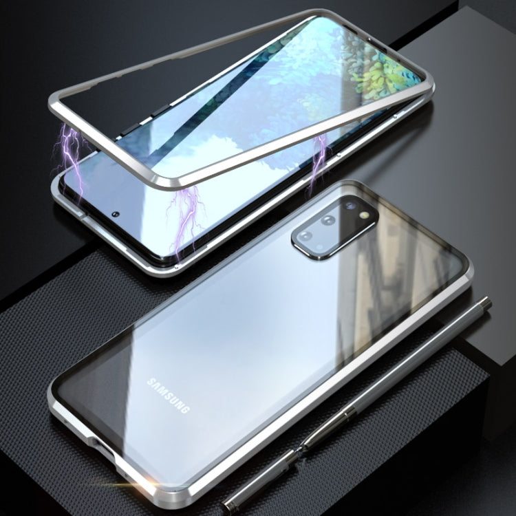 For Galaxy S20 Shockproof Single-sided Tempered Glass Magnetic Attraction Case with Black Camera Lens Protector Cover