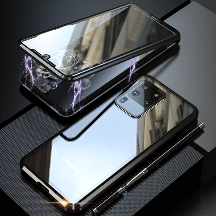 For Galaxy S20 Ultra Shockproof Double-sided Tempered Glass Magnetic Attraction Case with Black Camera Lens Protector Cover