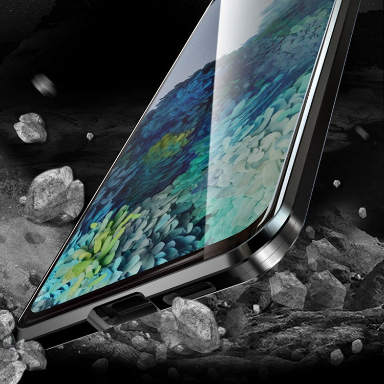 For Galaxy S20 Ultra Shockproof Double-sided Tempered Glass Magnetic Attraction Case with Black Camera Lens Protector Cover