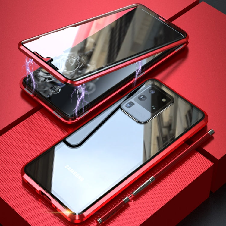 For Galaxy S20 Ultra Shockproof Double-sided Tempered Glass Magnetic Attraction Case with Black Camera Lens Protector Cover