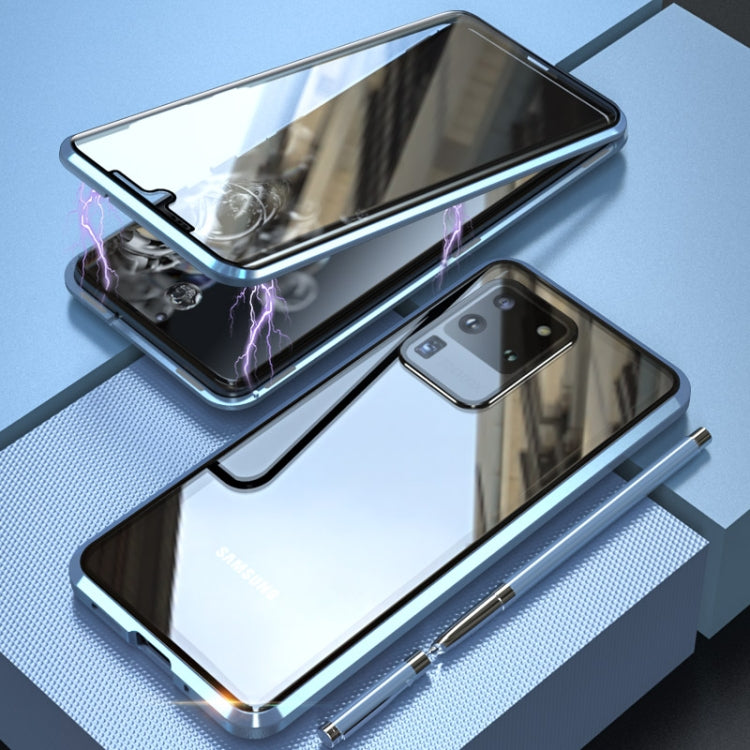For Galaxy S20 Ultra Shockproof Double-sided Tempered Glass Magnetic Attraction Case with Black Camera Lens Protector Cover