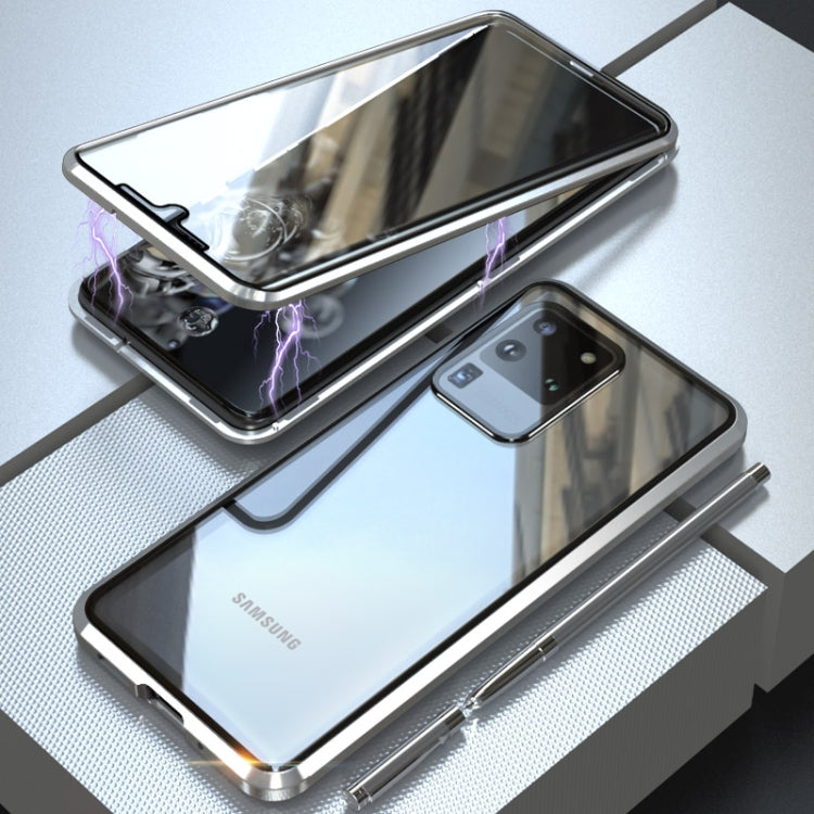 For Galaxy S20 Ultra Shockproof Double-sided Tempered Glass Magnetic Attraction Case with Black Camera Lens Protector Cover