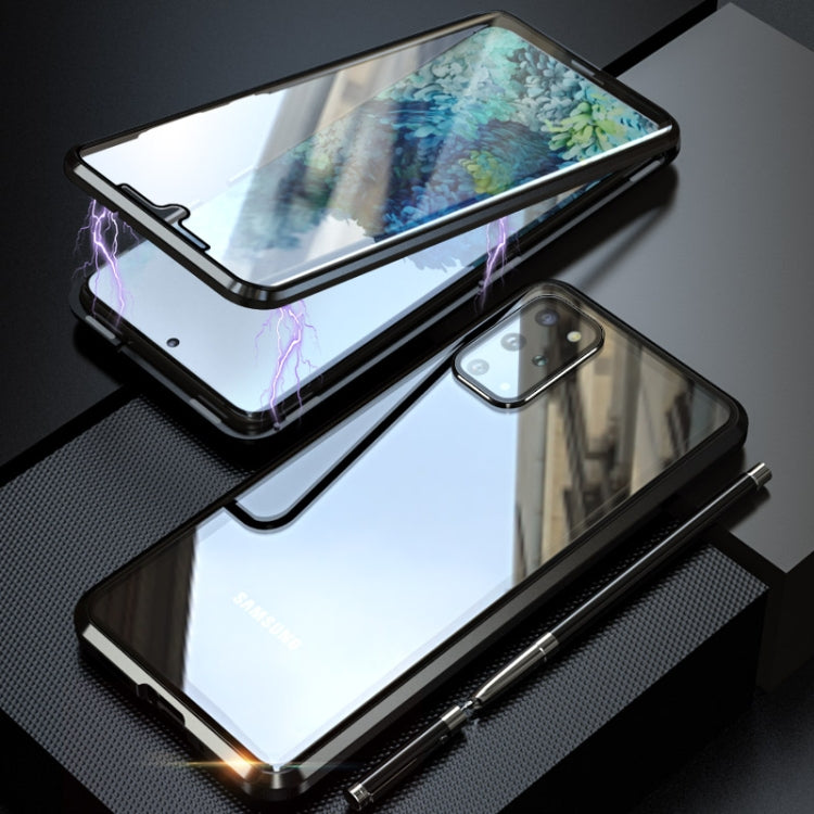 For Galaxy S20+ Shockproof Double-sided Tempered Glass Magnetic Attraction Case with Black Camera Lens Protector Cover