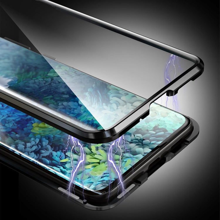 For Galaxy S20+ Shockproof Double-sided Tempered Glass Magnetic Attraction Case with Black Camera Lens Protector Cover