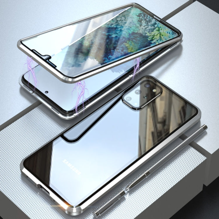 For Galaxy S20+ Shockproof Double-sided Tempered Glass Magnetic Attraction Case with Black Camera Lens Protector Cover