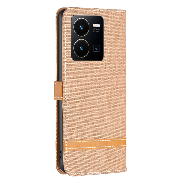 For vivo Y35 / Y22 Color Block Denim Texture Leather Phone Case