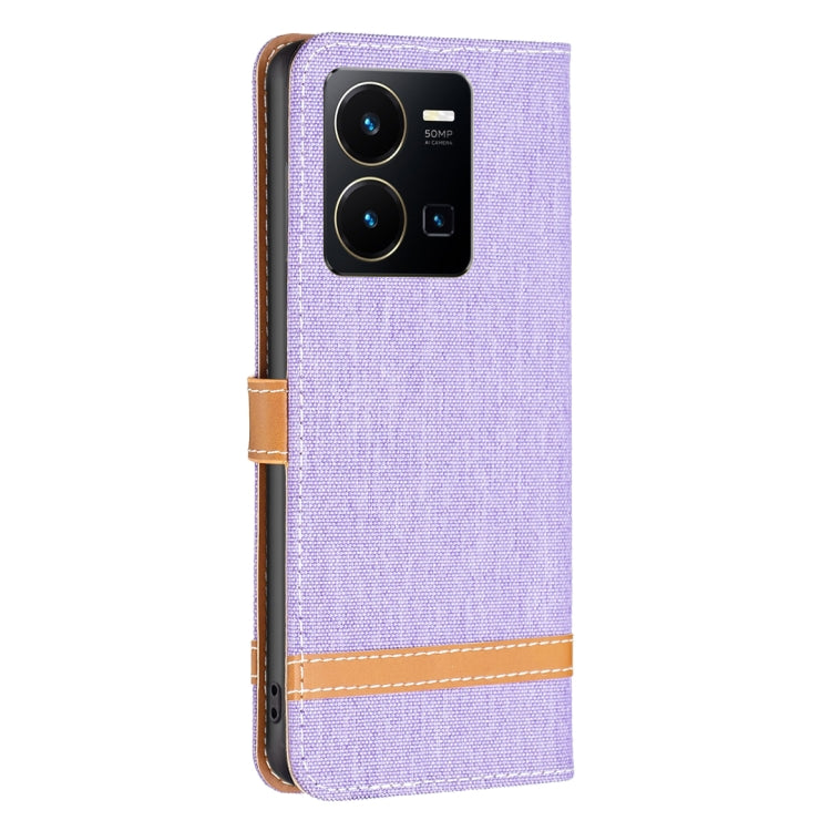 For vivo Y35 / Y22 Color Block Denim Texture Leather Phone Case