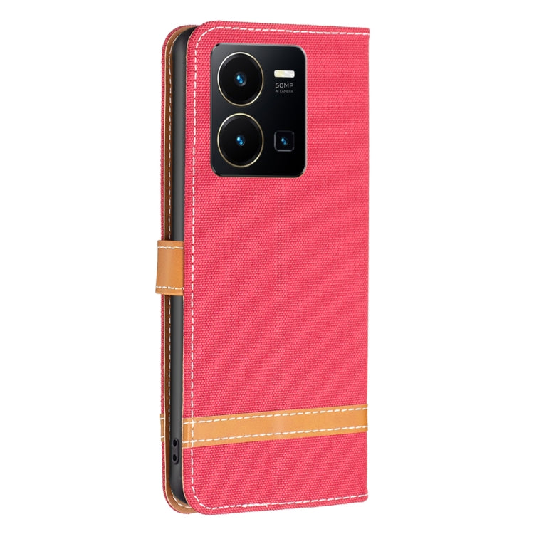 For vivo Y35 / Y22 Color Block Denim Texture Leather Phone Case