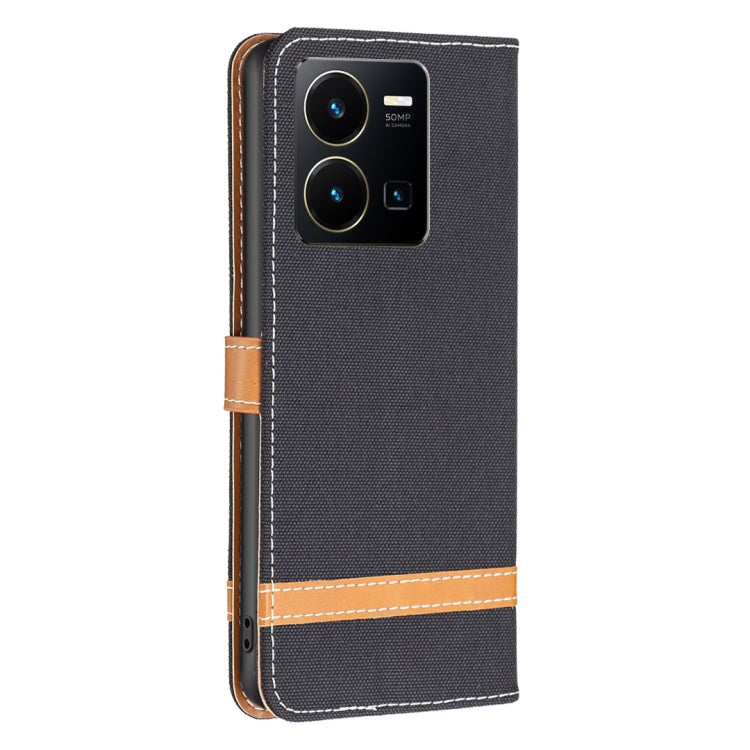 For vivo Y35 / Y22 Color Block Denim Texture Leather Phone Case