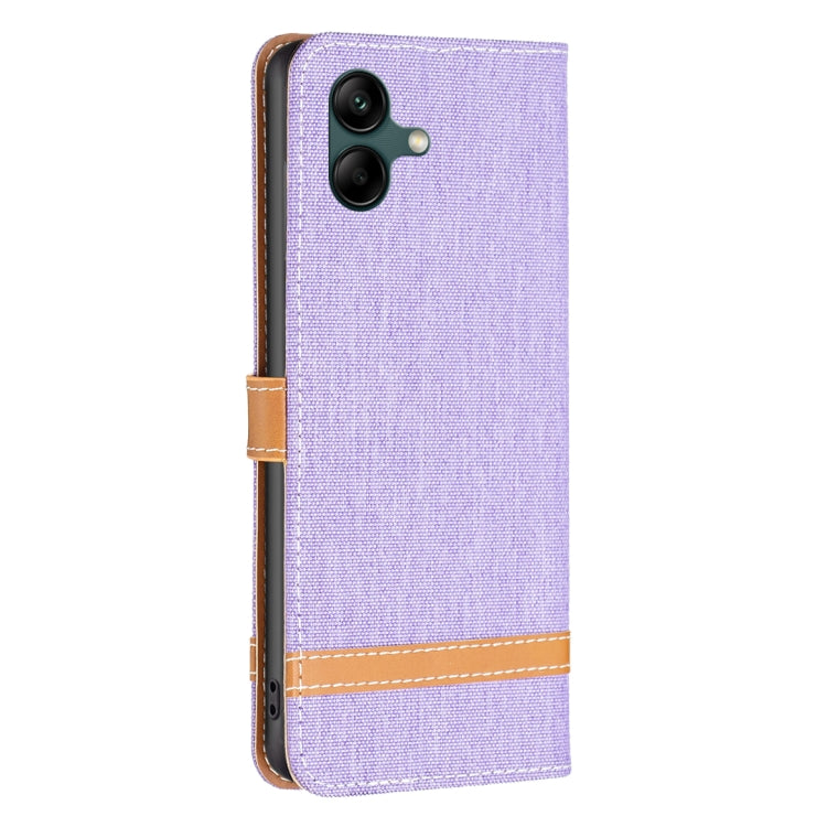 For Samsung Galaxy A04 4G Color Block Denim Texture Leather Phone Case