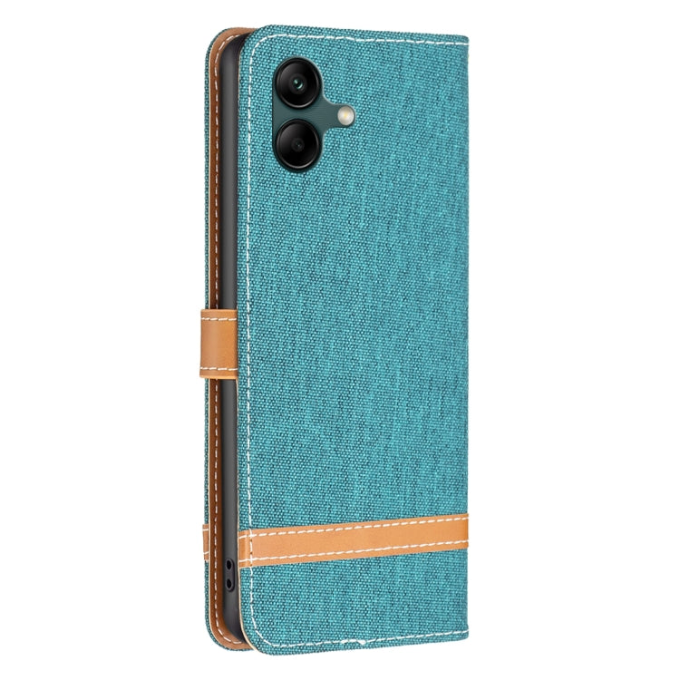 For Samsung Galaxy A04 4G Color Block Denim Texture Leather Phone Case