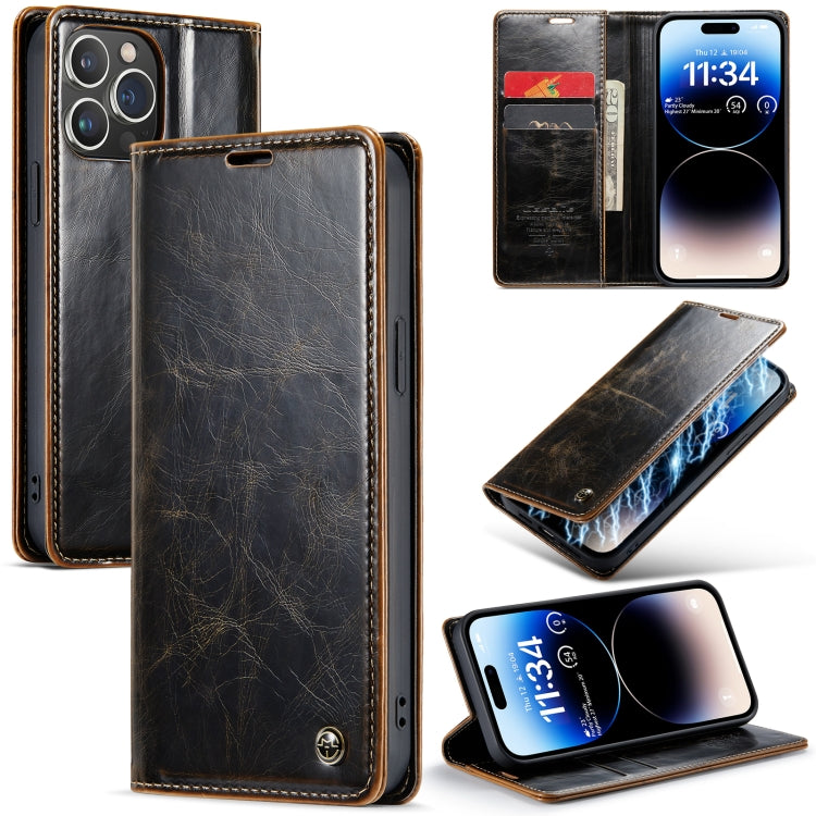 For iPhone 14 Pro CaseMe 003 Crazy Horse Texture Leather Phone Case
