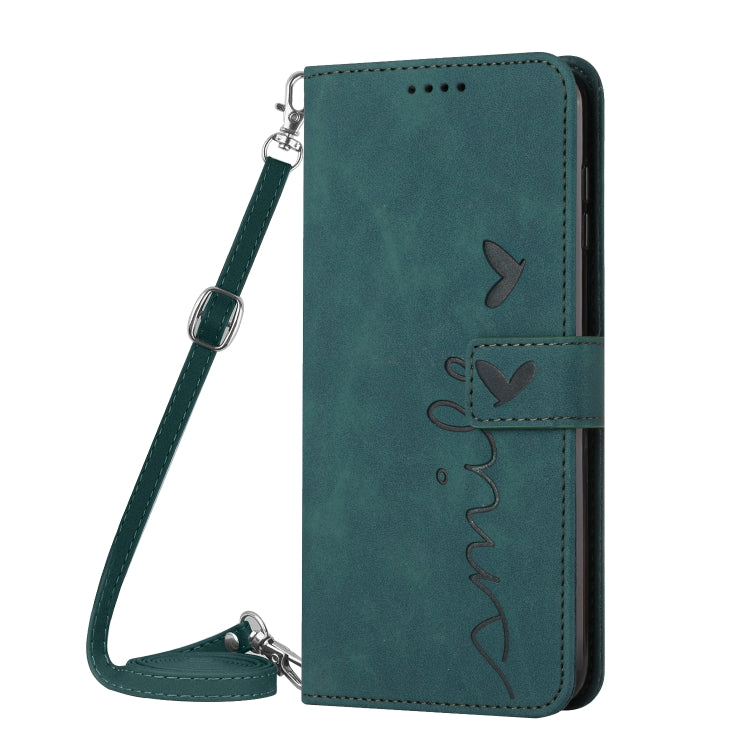 For Google Pixel 6a Skin Feel Heart Pattern Leather Phone Case With Lanyard