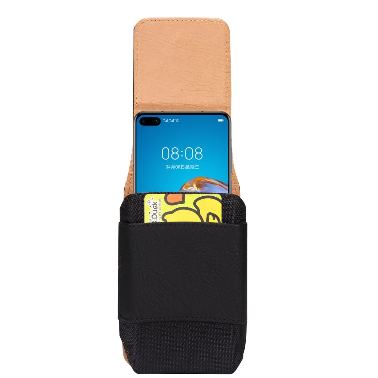 For 5.2 inch Mobile Phone Cowhide Texture Oxford Cloth Waist Bag