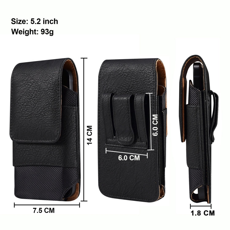 For 5.2 inch Mobile Phone Cowhide Texture Oxford Cloth Waist Bag