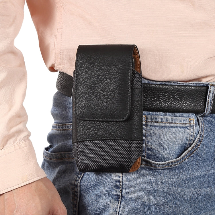 For 6.1 inch Mobile Phone Cowhide Texture Oxford Cloth Waist Bag