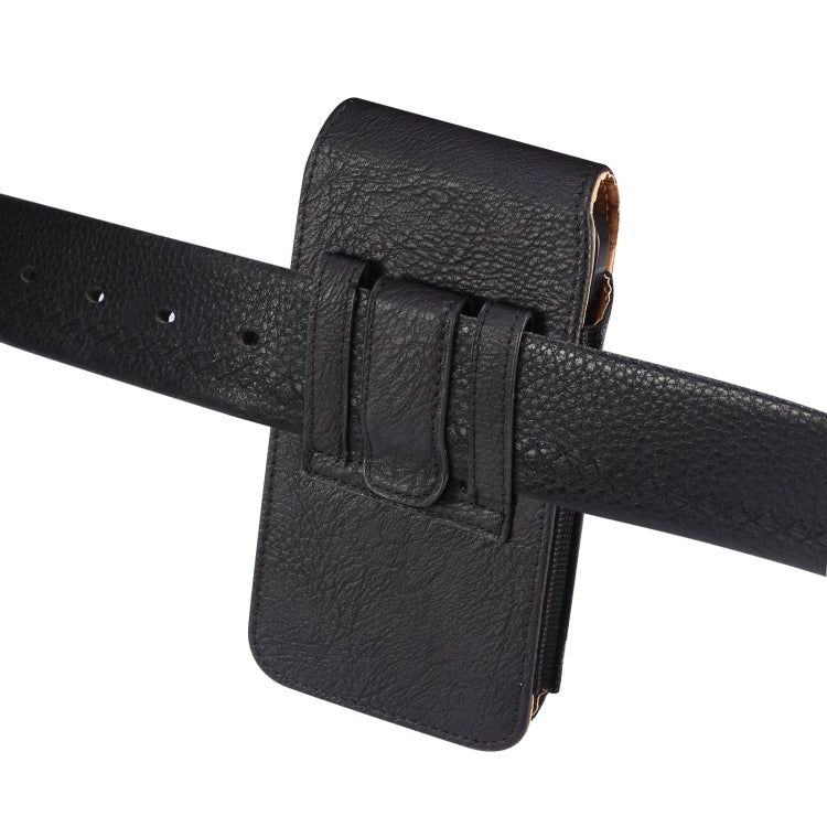 For 6.1 inch Mobile Phone Cowhide Texture Oxford Cloth Waist Bag