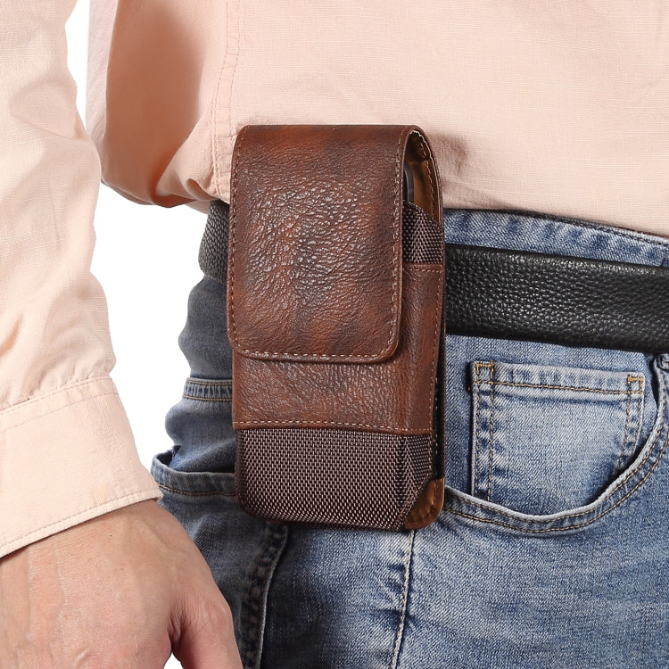 For 6.1 inch Mobile Phone Cowhide Texture Oxford Cloth Waist Bag