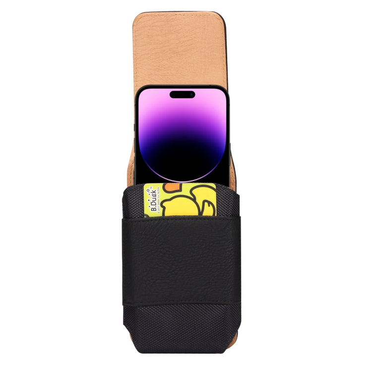For 6.1 inch Mobile Phone Cowhide Texture Oxford Cloth Waist Bag