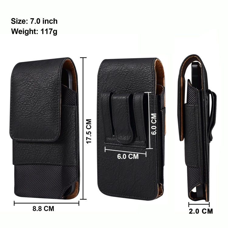 For 7.0 inch Mobile Phone Cowhide Texture Oxford Cloth Waist Bag