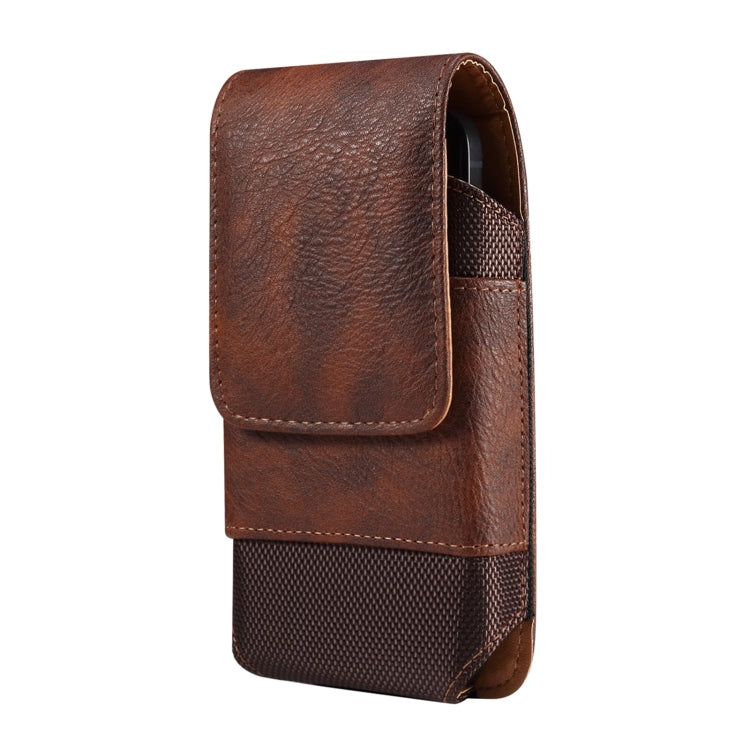 For 7.0 inch Mobile Phone Cowhide Texture Oxford Cloth Waist Bag