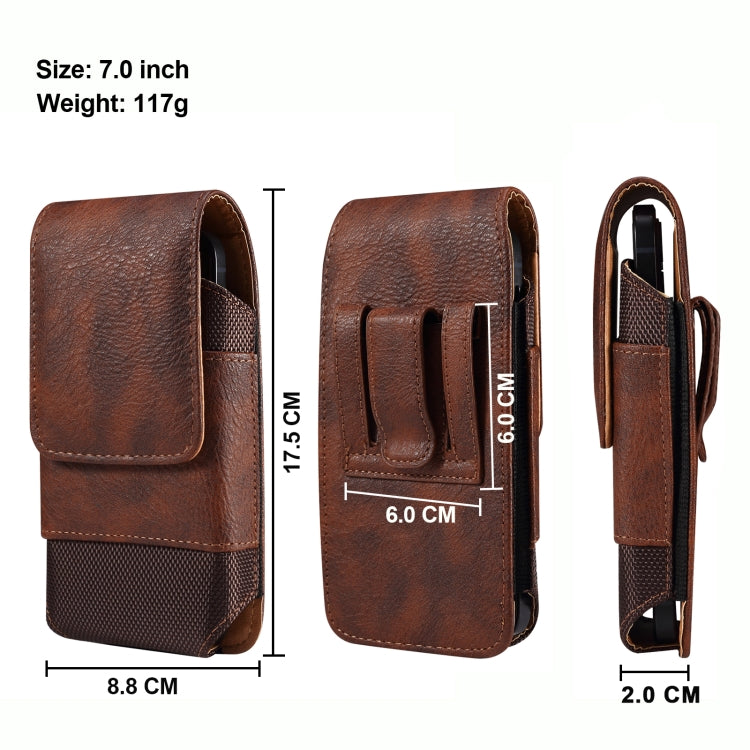 For 7.0 inch Mobile Phone Cowhide Texture Oxford Cloth Waist Bag