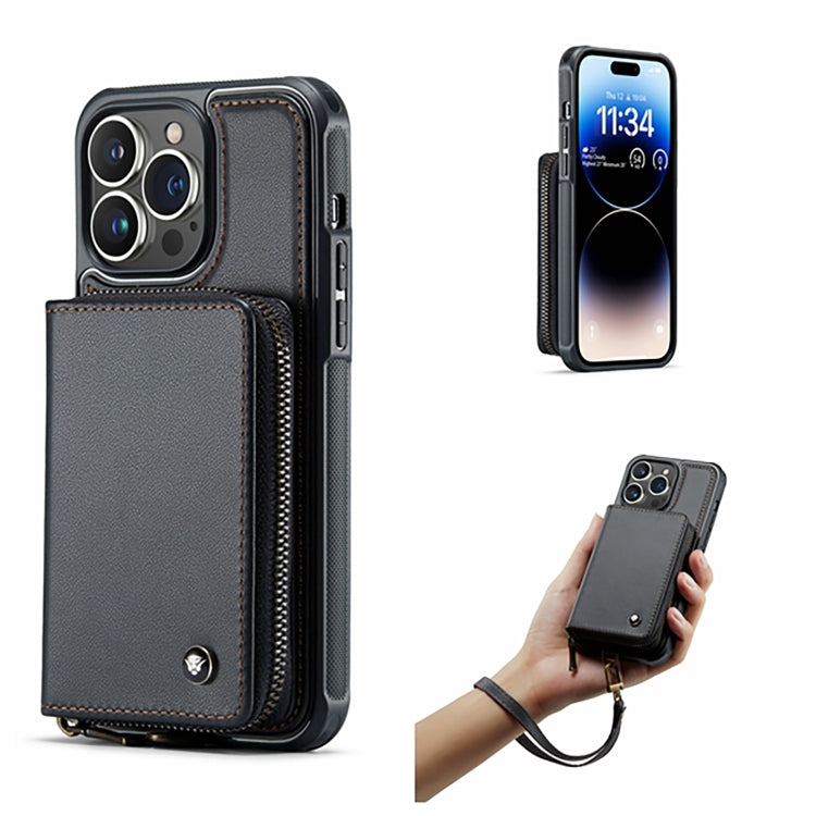 For iPhone 14 Pro Max JEEHOOD C22 Series Zipper Wallet Phone Case