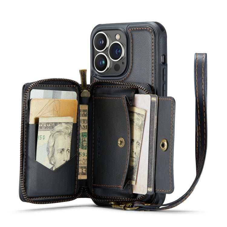 For iPhone 14 Pro Max JEEHOOD C22 Series Zipper Wallet Phone Case