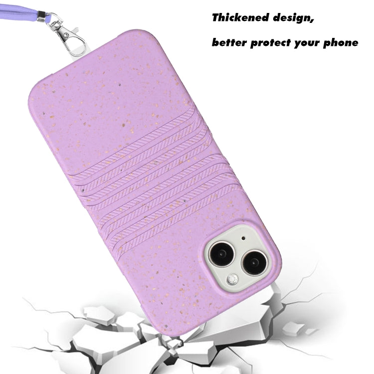 For iPhone 14 Wheat Straw Material Degradable TPU Phone Case with Lanyard
