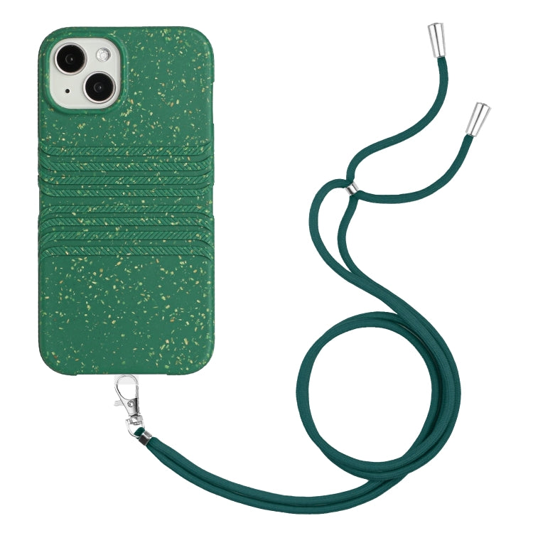 For iPhone 14 Wheat Straw Material Degradable TPU Phone Case with Lanyard