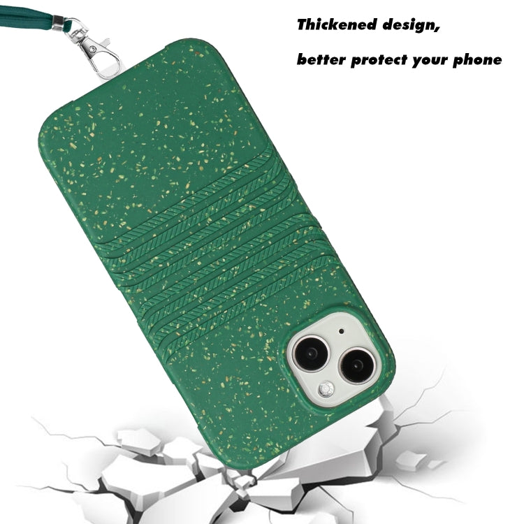 For iPhone 14 Wheat Straw Material Degradable TPU Phone Case with Lanyard