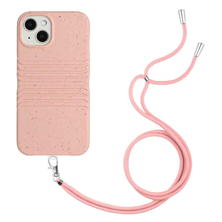 For iPhone 14 Wheat Straw Material Degradable TPU Phone Case with Lanyard
