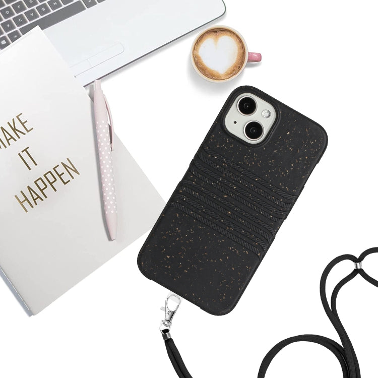 For iPhone 14 Wheat Straw Material Degradable TPU Phone Case with Lanyard