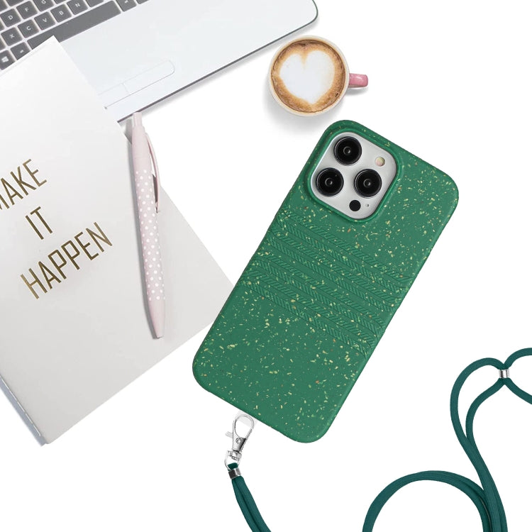For iPhone 14 Pro Wheat Straw Material Degradable TPU Phone Case with Lanyard