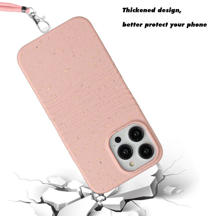 For iPhone 14 Pro Wheat Straw Material Degradable TPU Phone Case with Lanyard