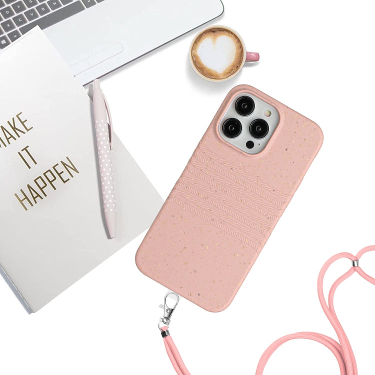 For iPhone 14 Pro Wheat Straw Material Degradable TPU Phone Case with Lanyard