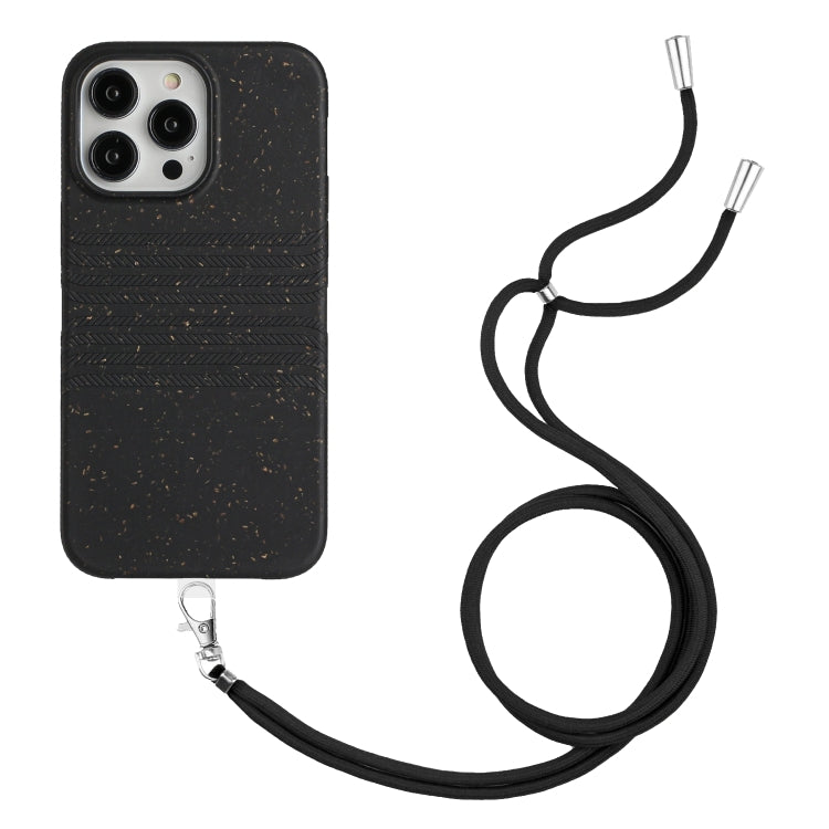 For iPhone 14 Pro Wheat Straw Material Degradable TPU Phone Case with Lanyard