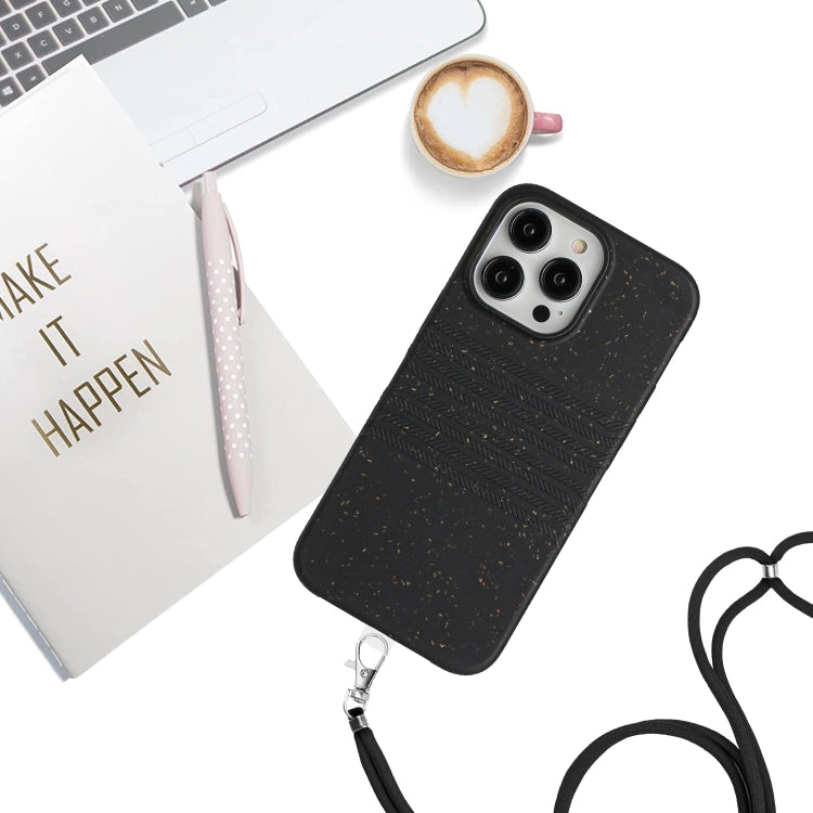 For iPhone 14 Pro Wheat Straw Material Degradable TPU Phone Case with Lanyard