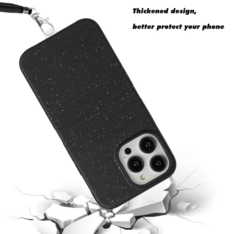For iPhone 14 Pro Max Wheat Straw Material Degradable TPU Phone Case with Lanyard