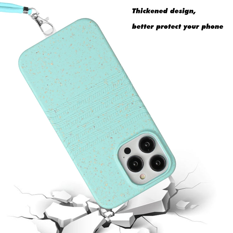 For iPhone 14 Pro Max Wheat Straw Material Degradable TPU Phone Case with Lanyard