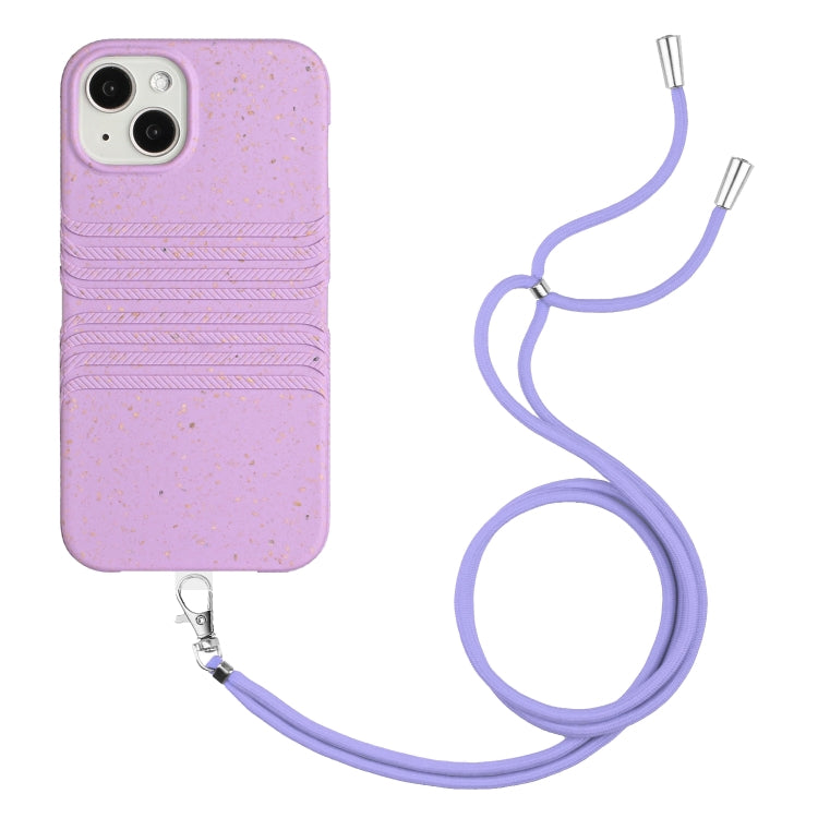 For iPhone 13 Wheat Straw Material Degradable TPU Phone Case with Lanyard