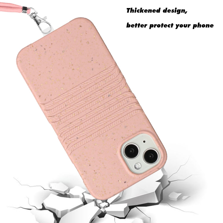 For iPhone 13 Wheat Straw Material Degradable TPU Phone Case with Lanyard