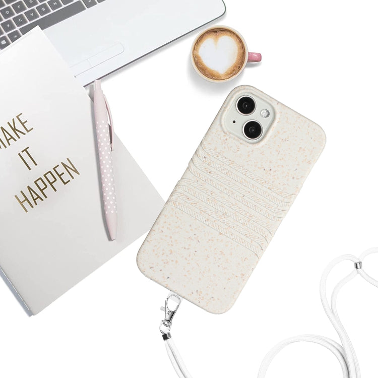 For iPhone 13 Wheat Straw Material Degradable TPU Phone Case with Lanyard